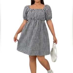 Shein Black White Houndstooth Print Square Neck Midi Dress Sz XL